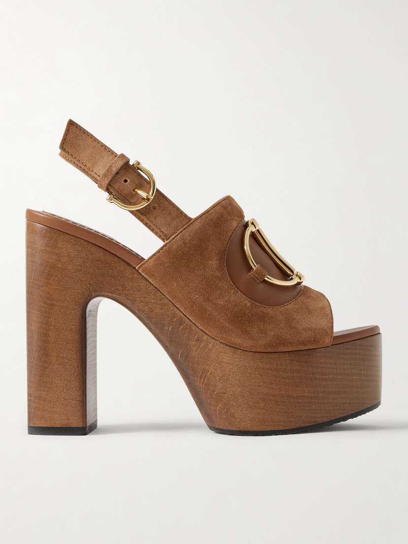 Gucci Alfa Horsebit-embellished Leather-trimmed Suede Platform Sandals