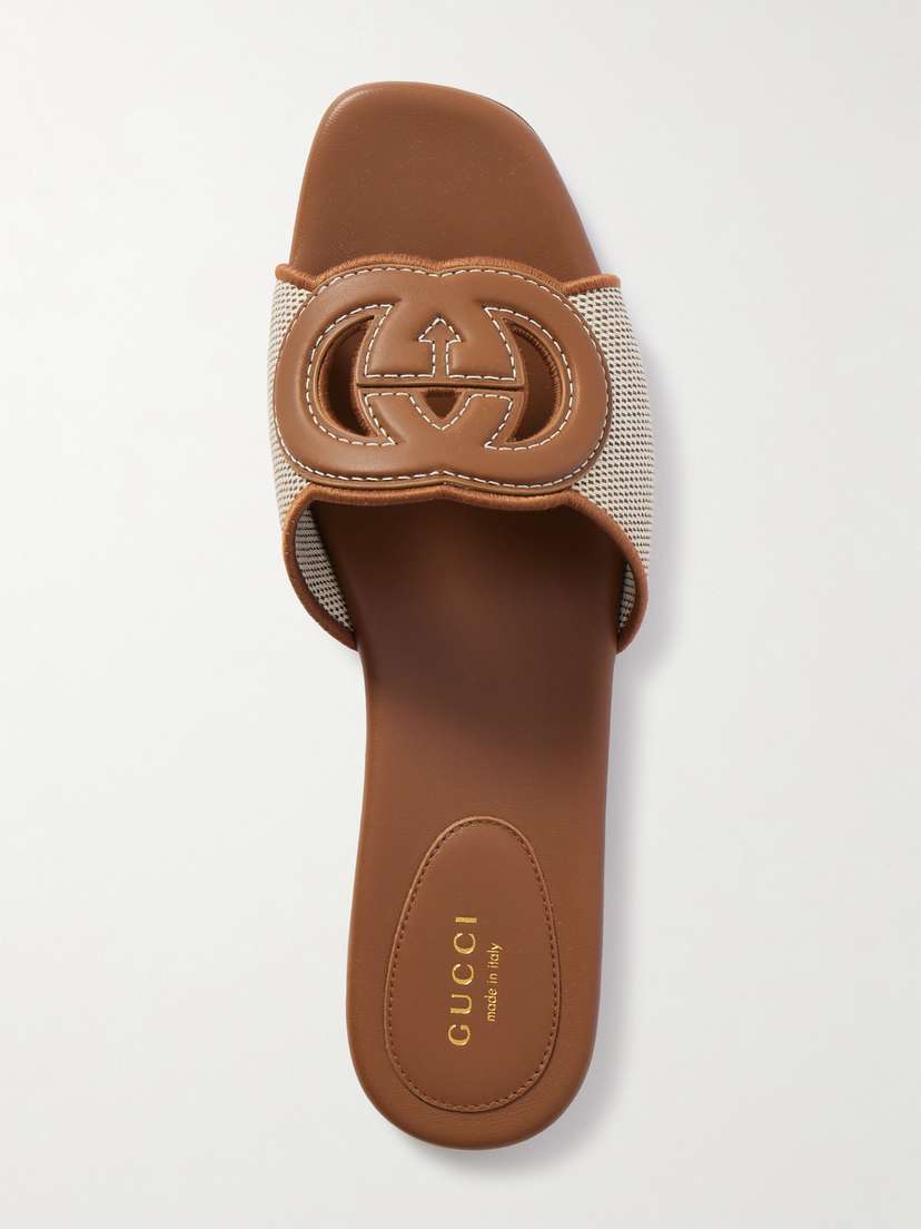 Gucci Canvas-trimmed Leather Slides
