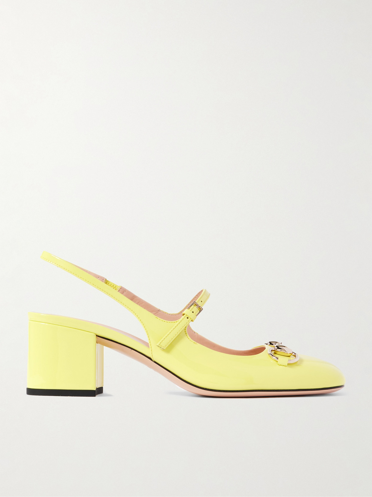 Gucci Lady Horsebit-detailed Patent-leather Mary Jane Pumps In Yellow