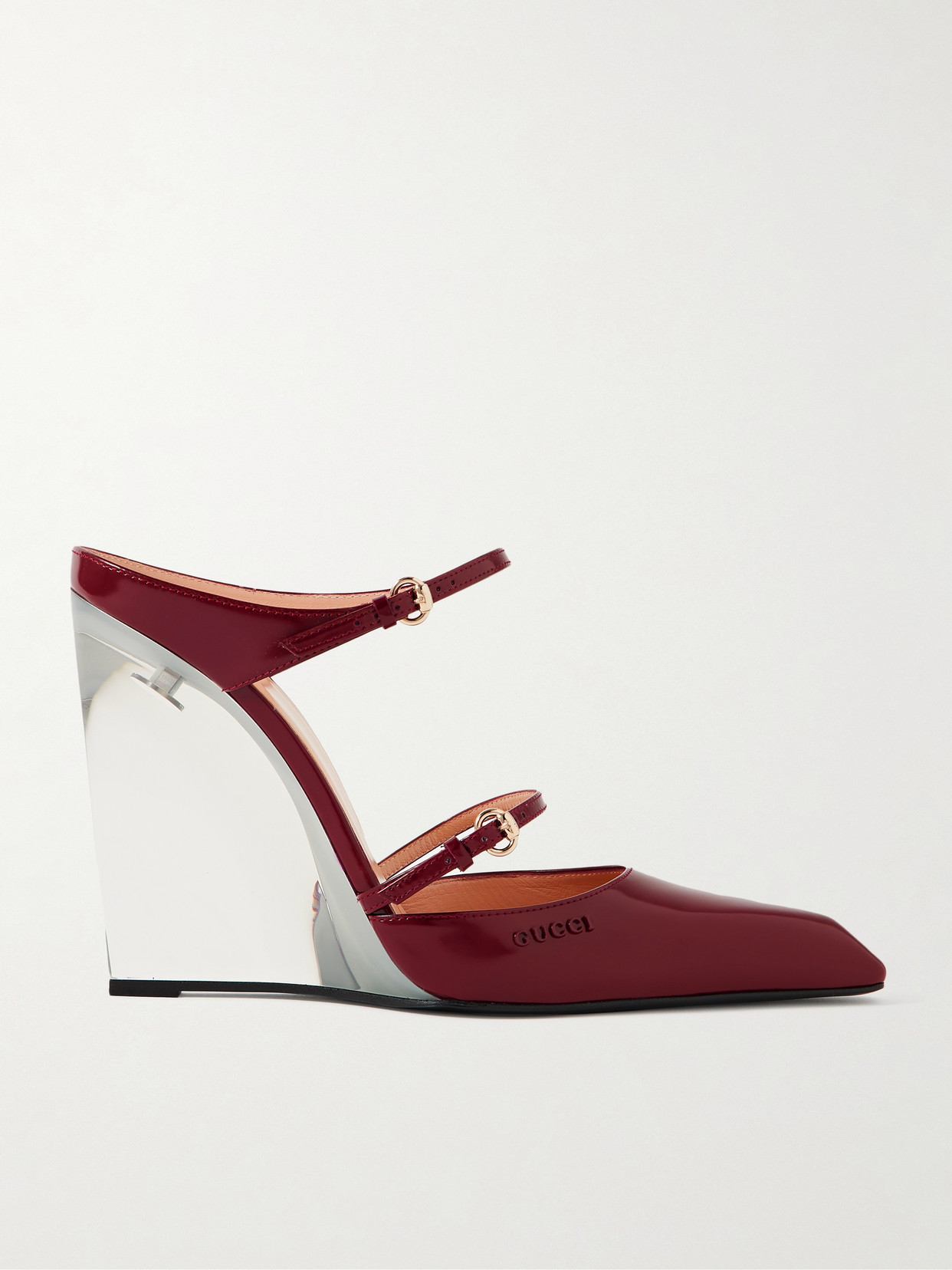 Gucci Glossed-leather Wedge Mules