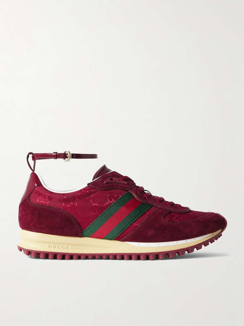 Gucci Nora Webbing-trimmed Suede And Canvas-jacquard Sneakers