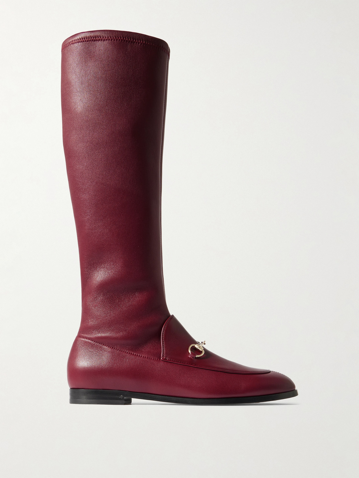 Gucci Jordaan Horsebit-embellished Leather Knee Boots In Burgundy