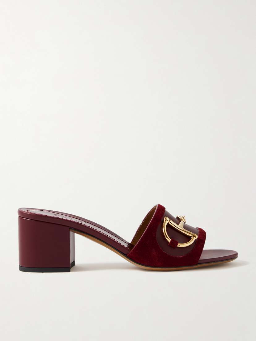 Gucci Alfa Horsebit-embellished Suede-trimmed Leather Mules