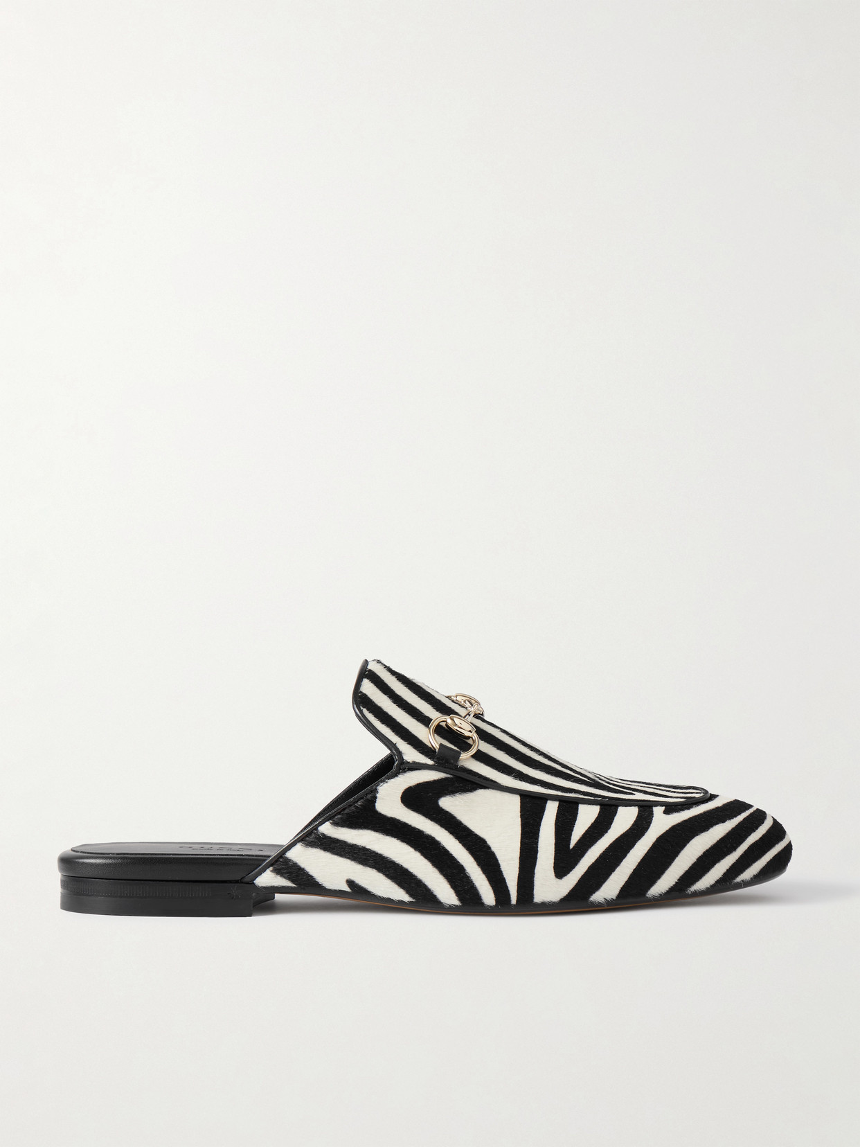 Gucci - Princetown Horsebit-detailed Leather-trimmed Zebra-print Calf Hair Slippers - Zebra print