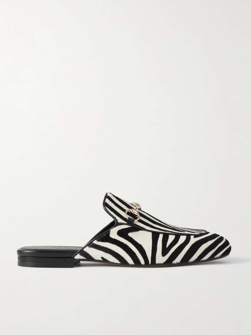 Gucci Princetown Horsebit-detailed Leather-trimmed Zebra-print Calf Hair Slippers