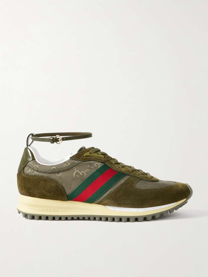 Gucci Nora Webbing-trimmed Suede And Canvas-jacquard Sneakers