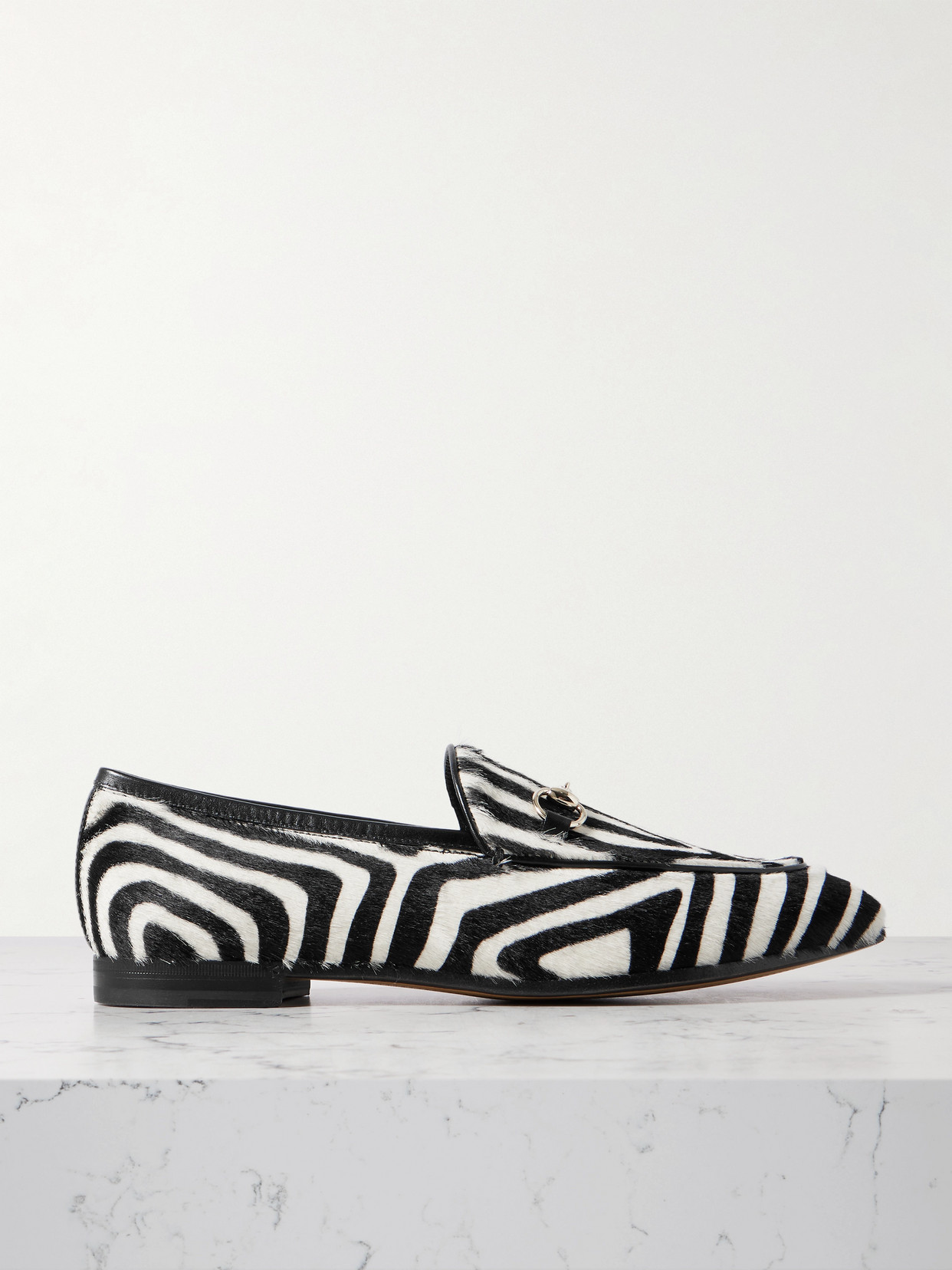Gucci - Jordaan Horsebit-detailed Zebra-print Calf Hair Loafers - Zebra print
