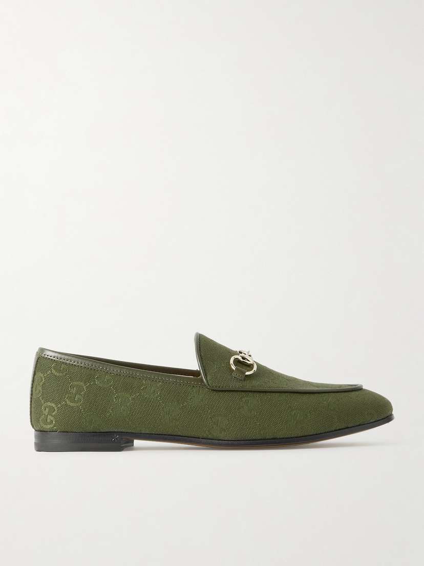 Gucci Jordaan Horsebit-detailed Leather-trimmed Canvas-jacquard Loafers