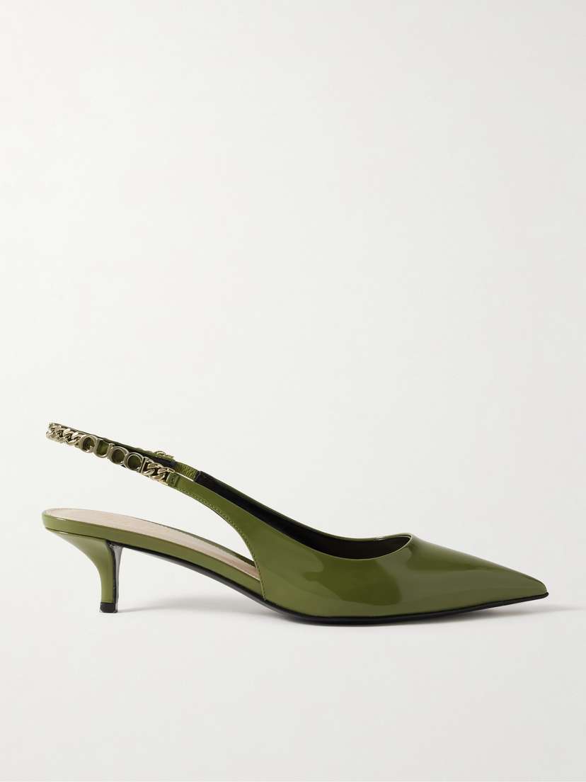 Gucci Signoria Embellished Patent-leather Slingback Pumps