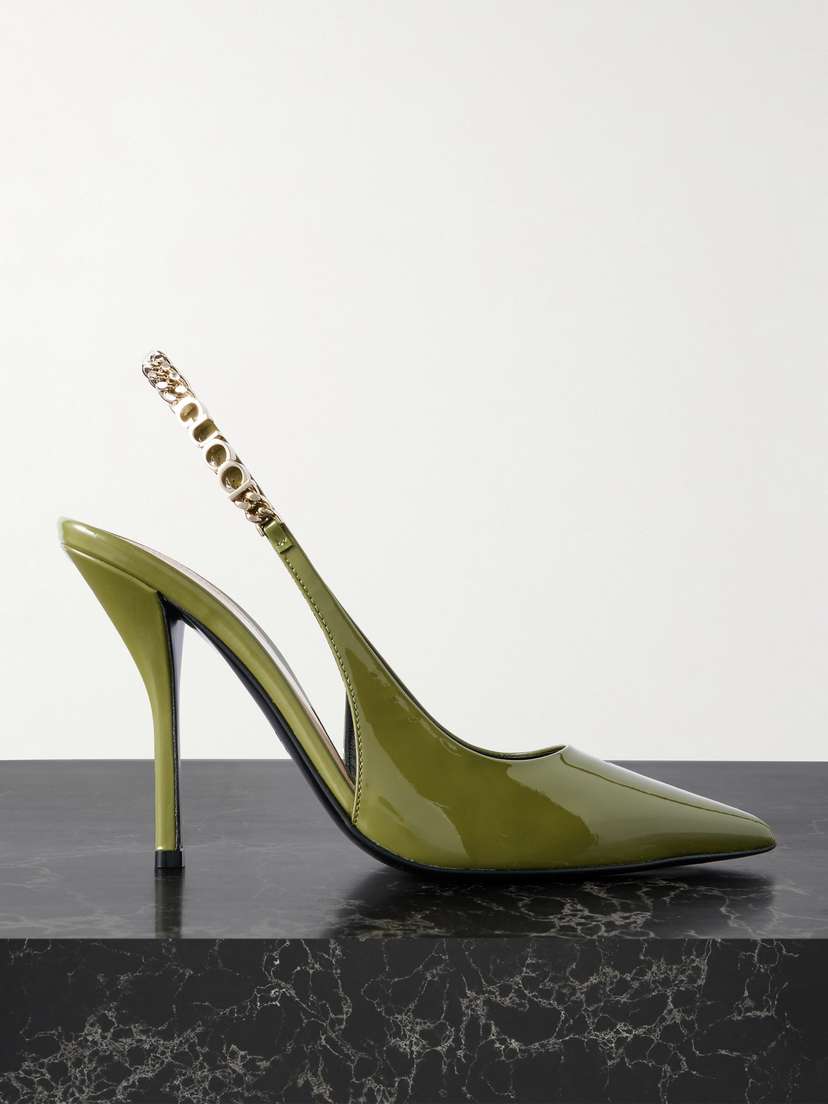Gucci Signoria Embellished Patent-leather Slingback Pumps