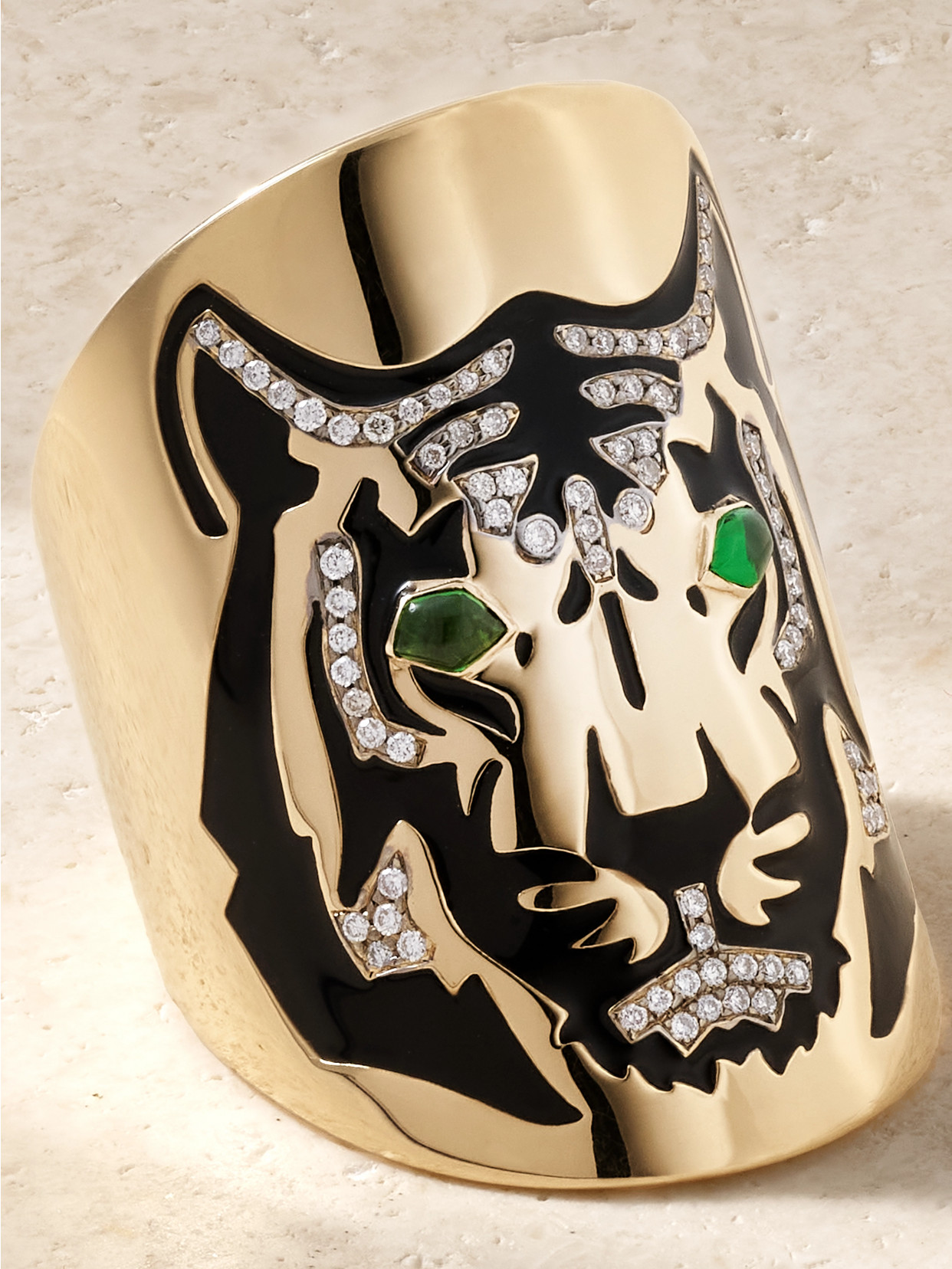 Diane Kordas Tiger 18-karat Gold, Diamond, Tsavorite And Enamel Ring In Gold