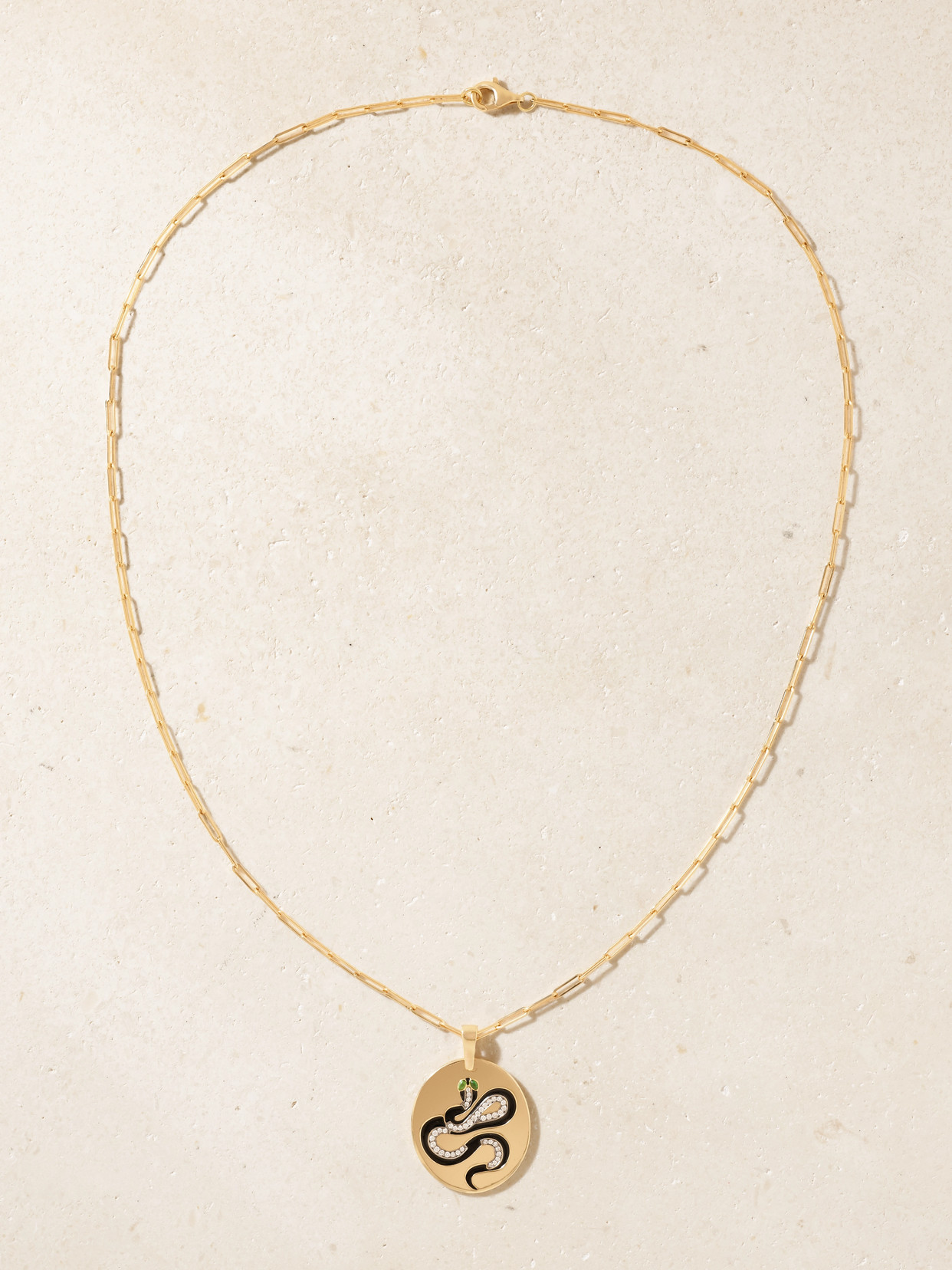Diane Kordas Snake 18-karat Gold, Diamond, Tsavorite And Enamel Necklace In Gold