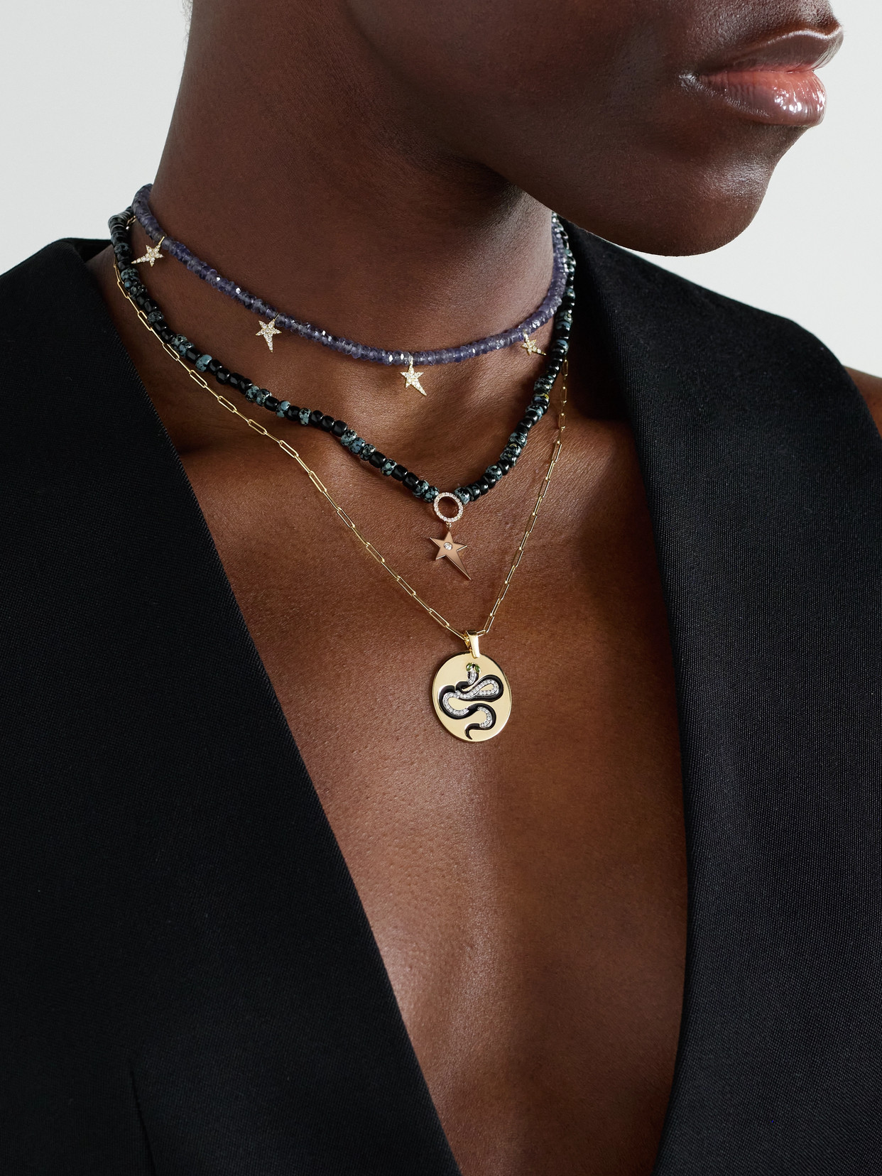 Diane Kordas Snake 18-karat Gold, Diamond, Tsavorite And Enamel Necklace In Gold