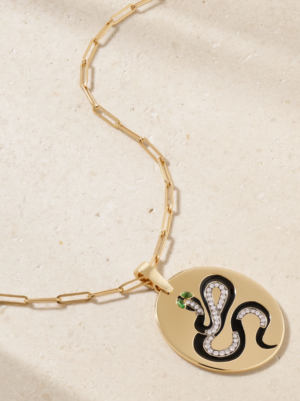 Snake 18-karat gold, diamond, tsavorite and enamel necklace