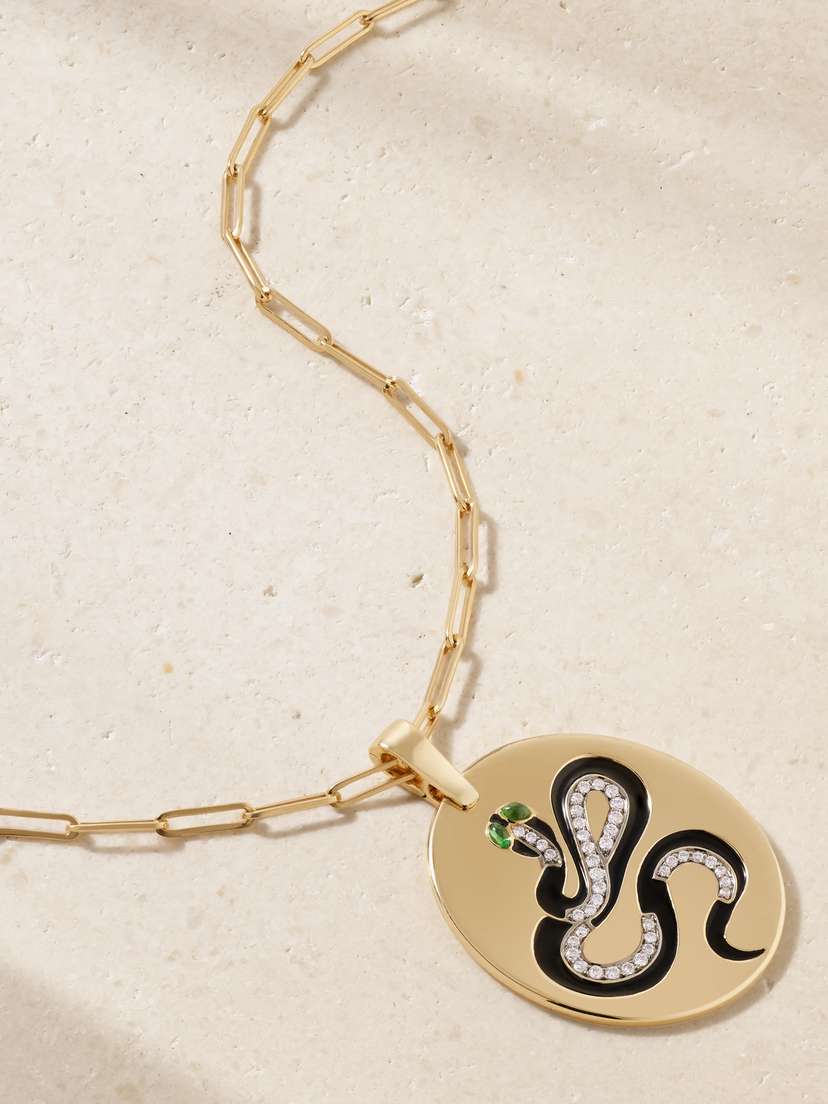 Diane Kordas Snake 18-karat Gold, Diamond, Tsavorite And Enamel Necklace