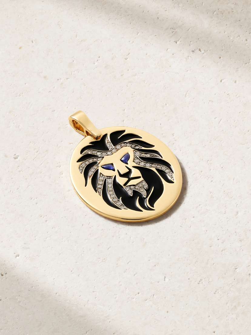 Diane Kordas Lion 18-karat Gold, Diamond, Sapphire And Enamel Pendant
