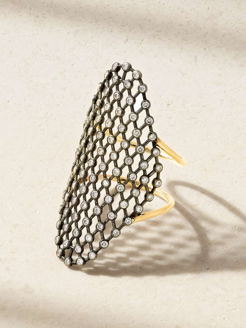 Diane Kordas 18-karat Blackened Gold Diamond Ring