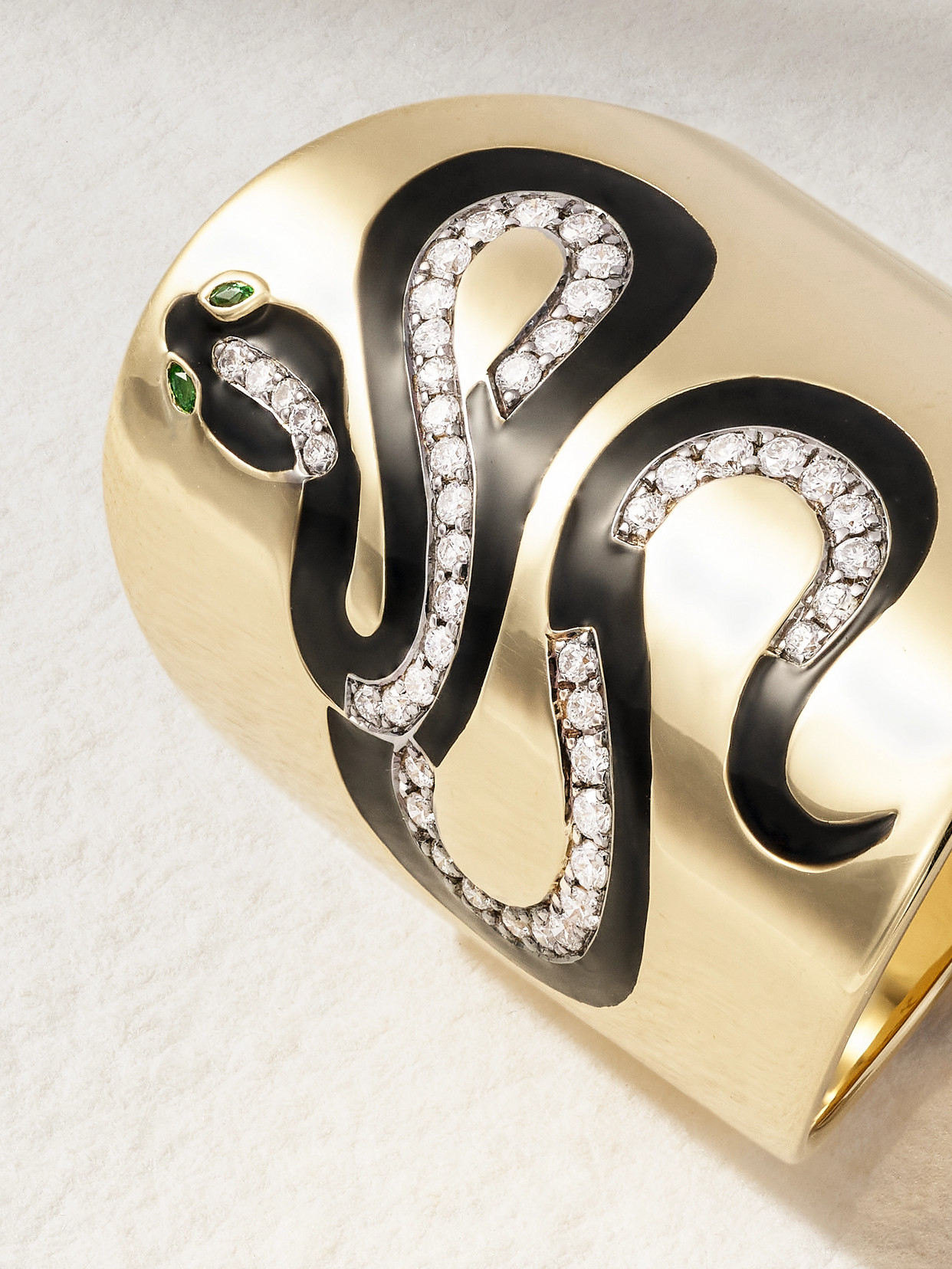 Diane Kordas Snake 18-karat Gold, Diamond, Tsavorite And Enamel Ring In Gold