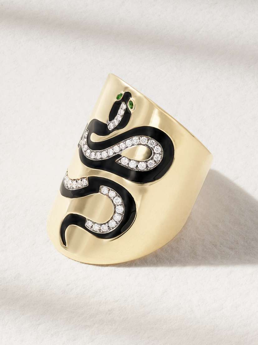 Diane Kordas Snake 18-karat Gold, Diamond, Tsavorite And Enamel Ring