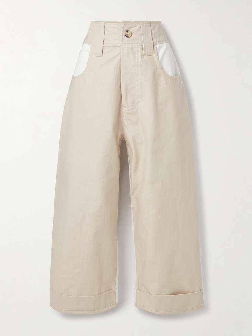 Tolu Coker Paneled Herringbone High-rise Wide-leg Jeans