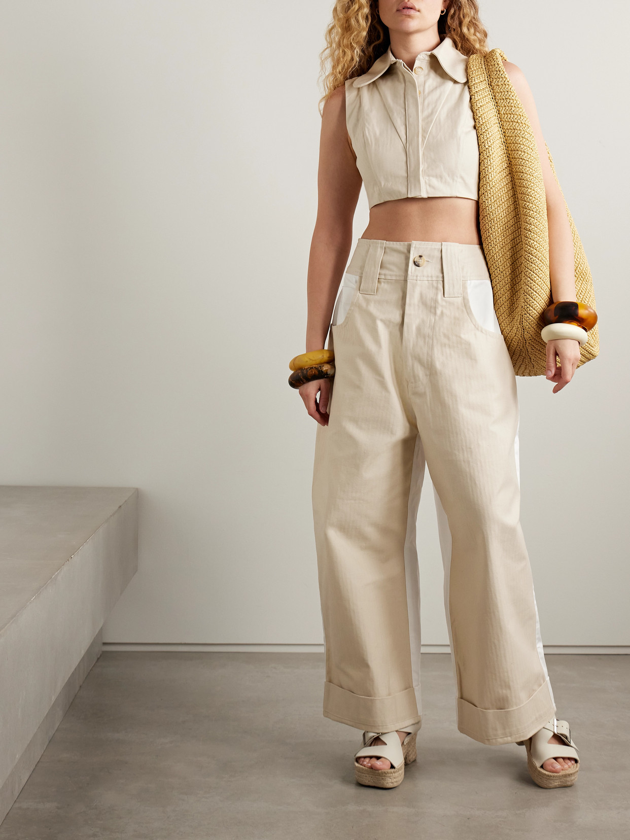Shop Tolu Coker Paneled Herringbone High-rise Wide-leg Jeans