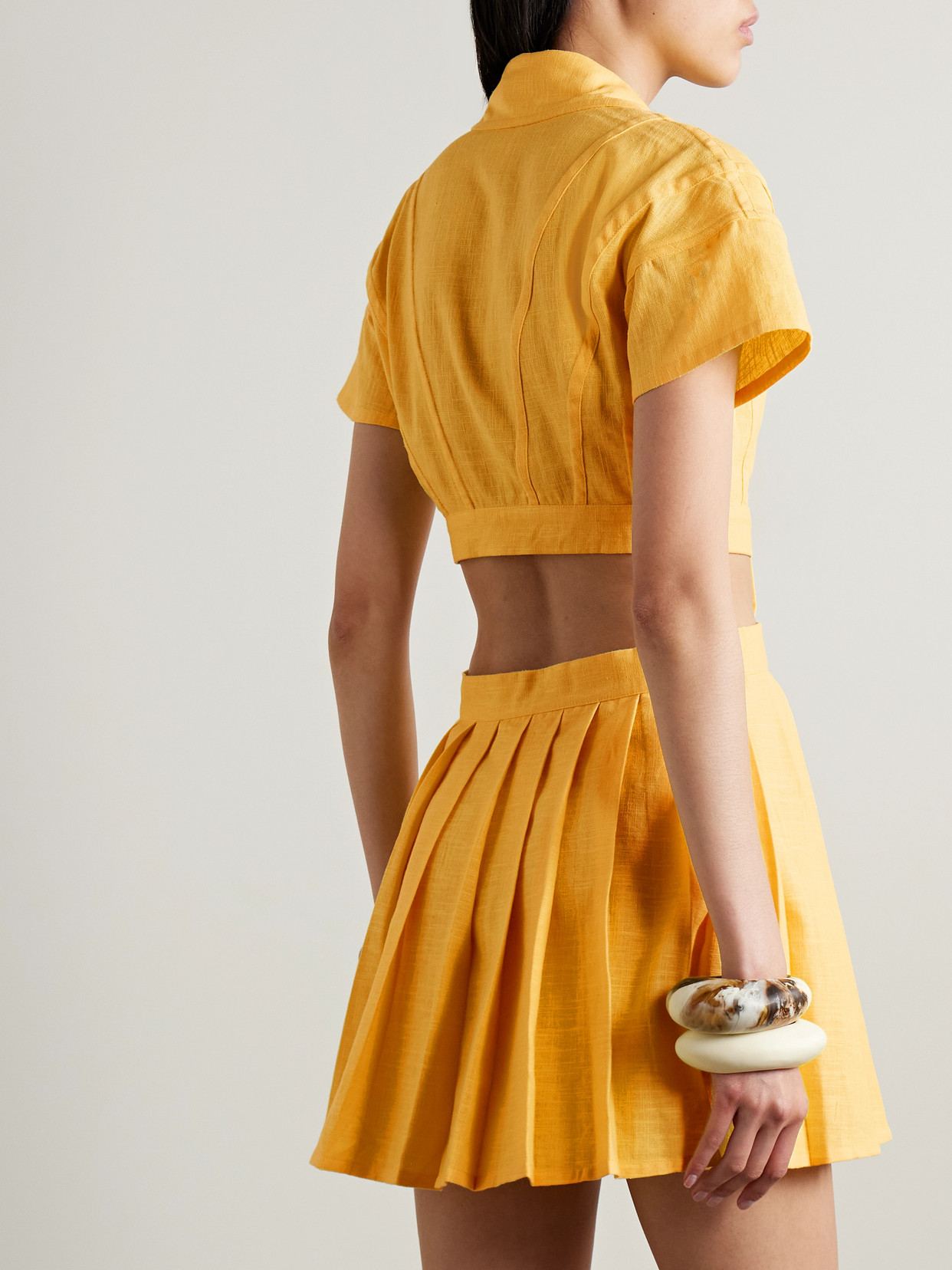 Tolu Coker Cutout Pleated Ramie Mini Shirt Dress