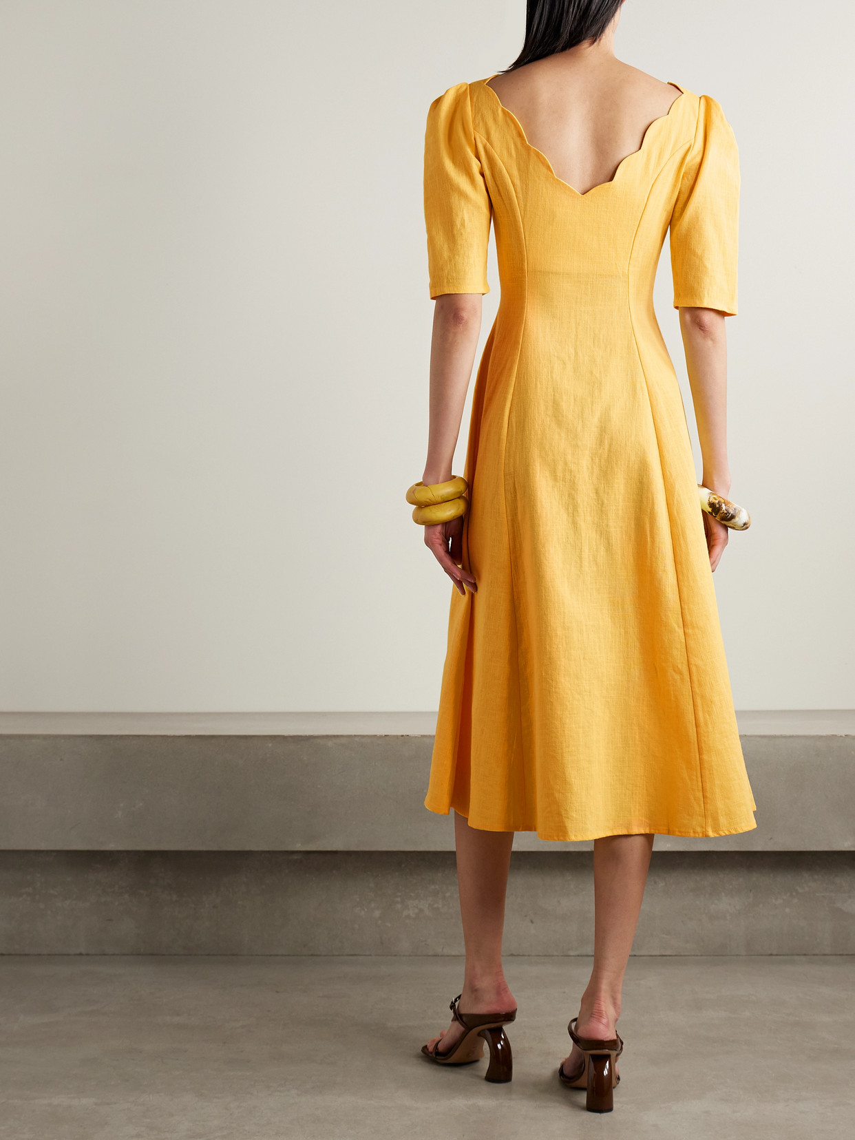 Tolu Coker Scalloped Ramie Midi Dress
