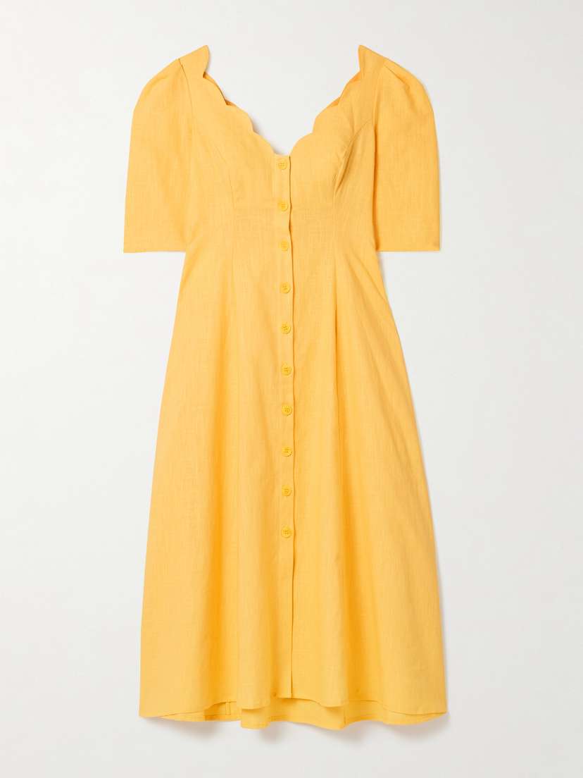 Tolu Coker Scalloped Ramie Midi Dress