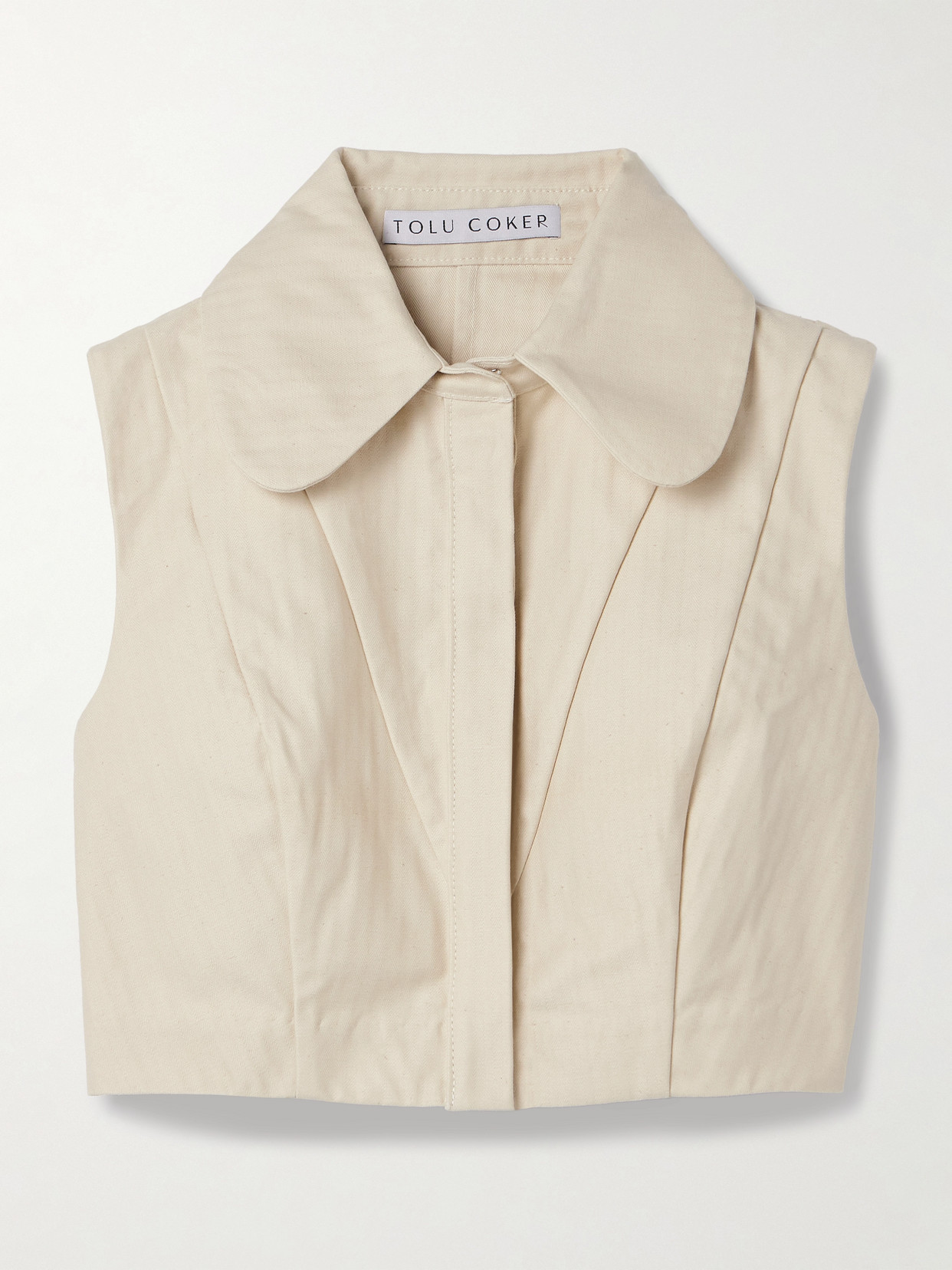 Tolu Coker Cropped Paneled Herringbone Cotton Top