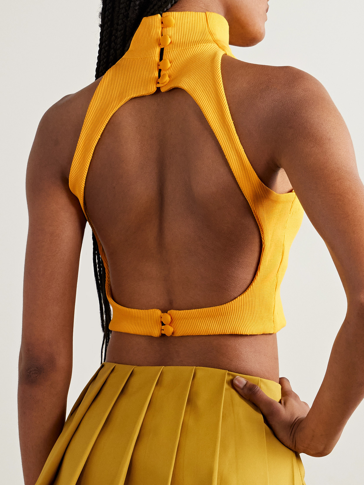 Tolu Coker Open-back Cropped Ribbed Cotton-blend Tank