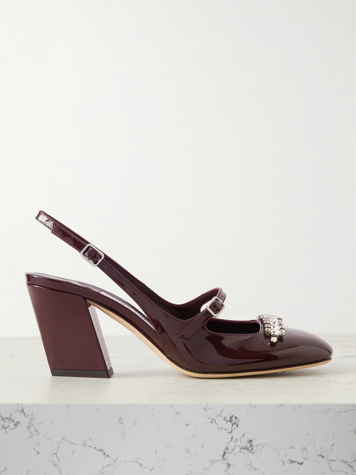 Jimmy Choo Belinda 70 Crystal-embellished Patent-leather Slingback Pumps In Burgundy