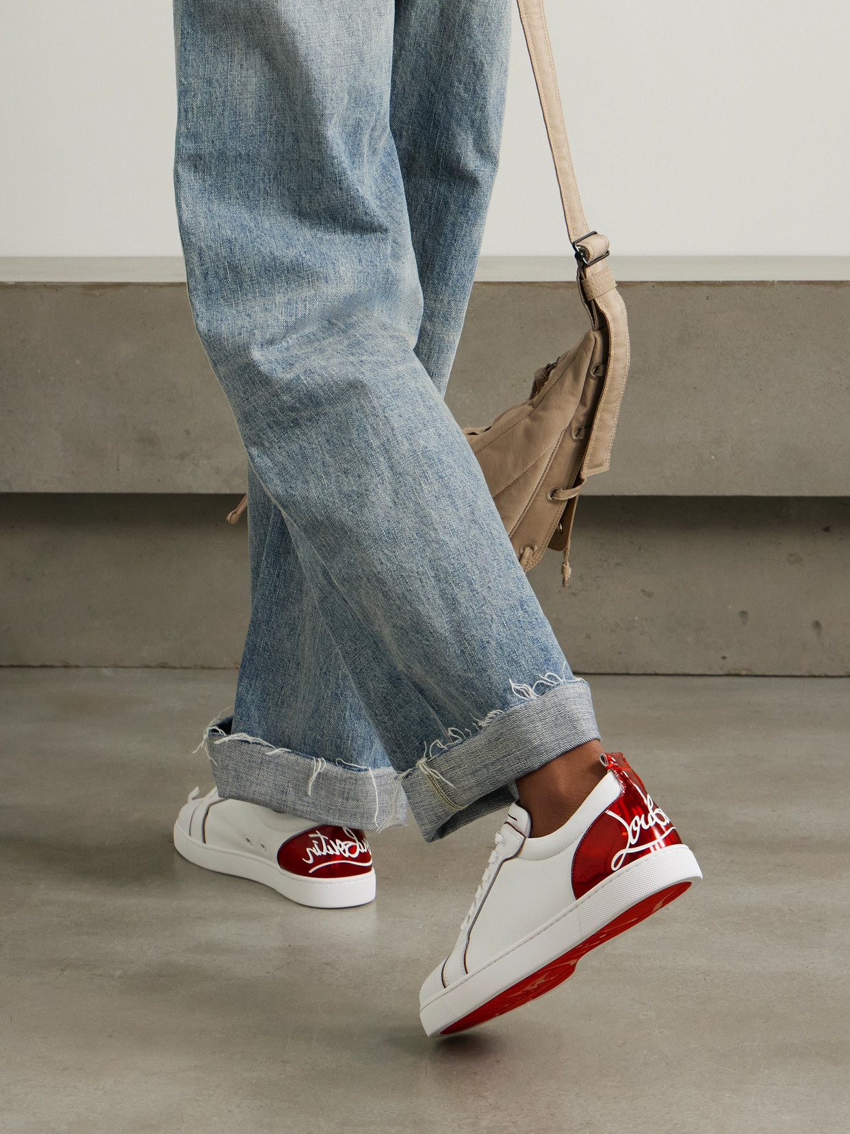 Christian Louboutin Fun Vieira Printed Pvc-trimmed Perforated Leather Sneakers In White