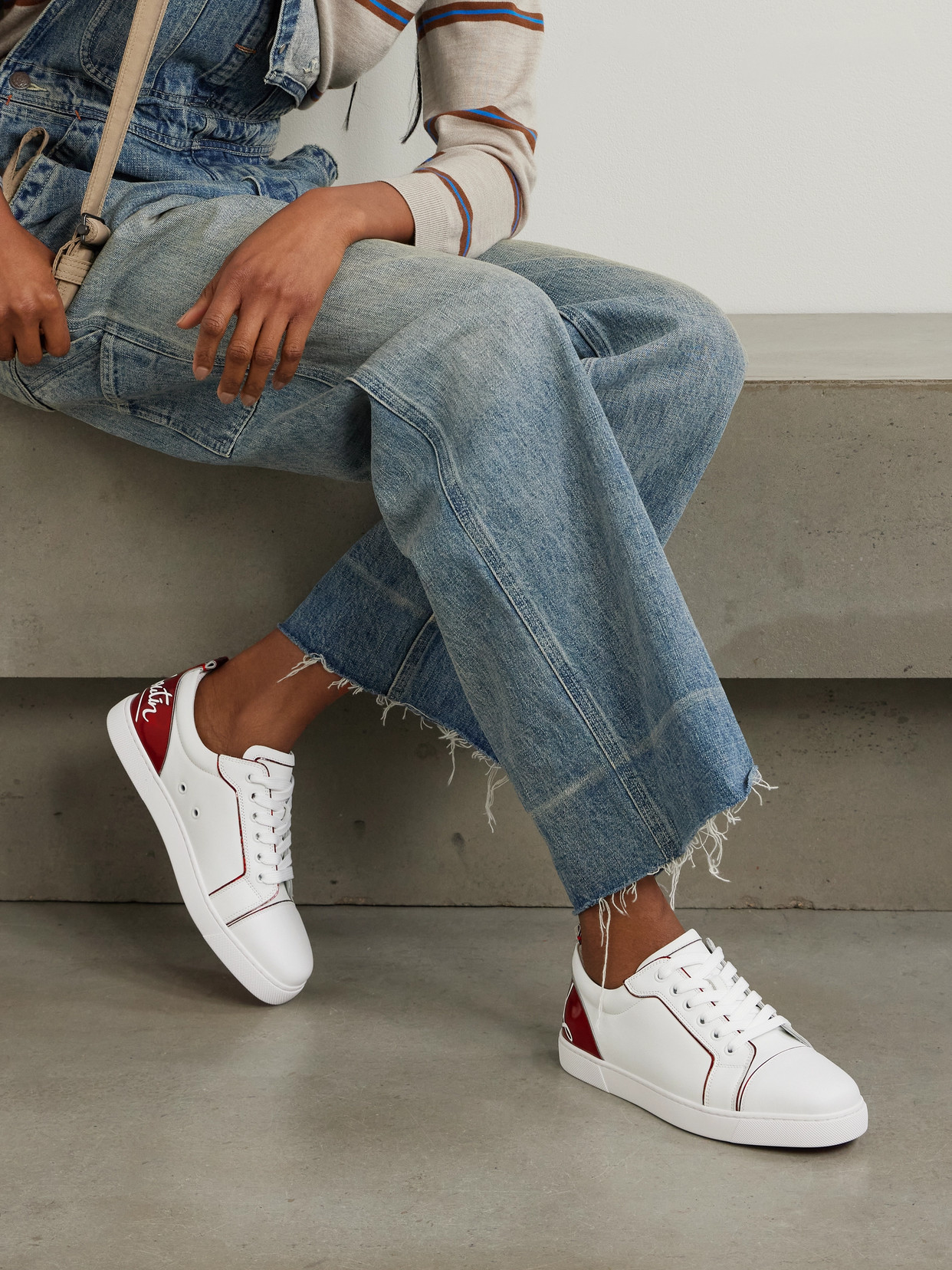 Christian Louboutin Fun Vieira Printed Pvc-trimmed Perforated Leather Sneakers In White