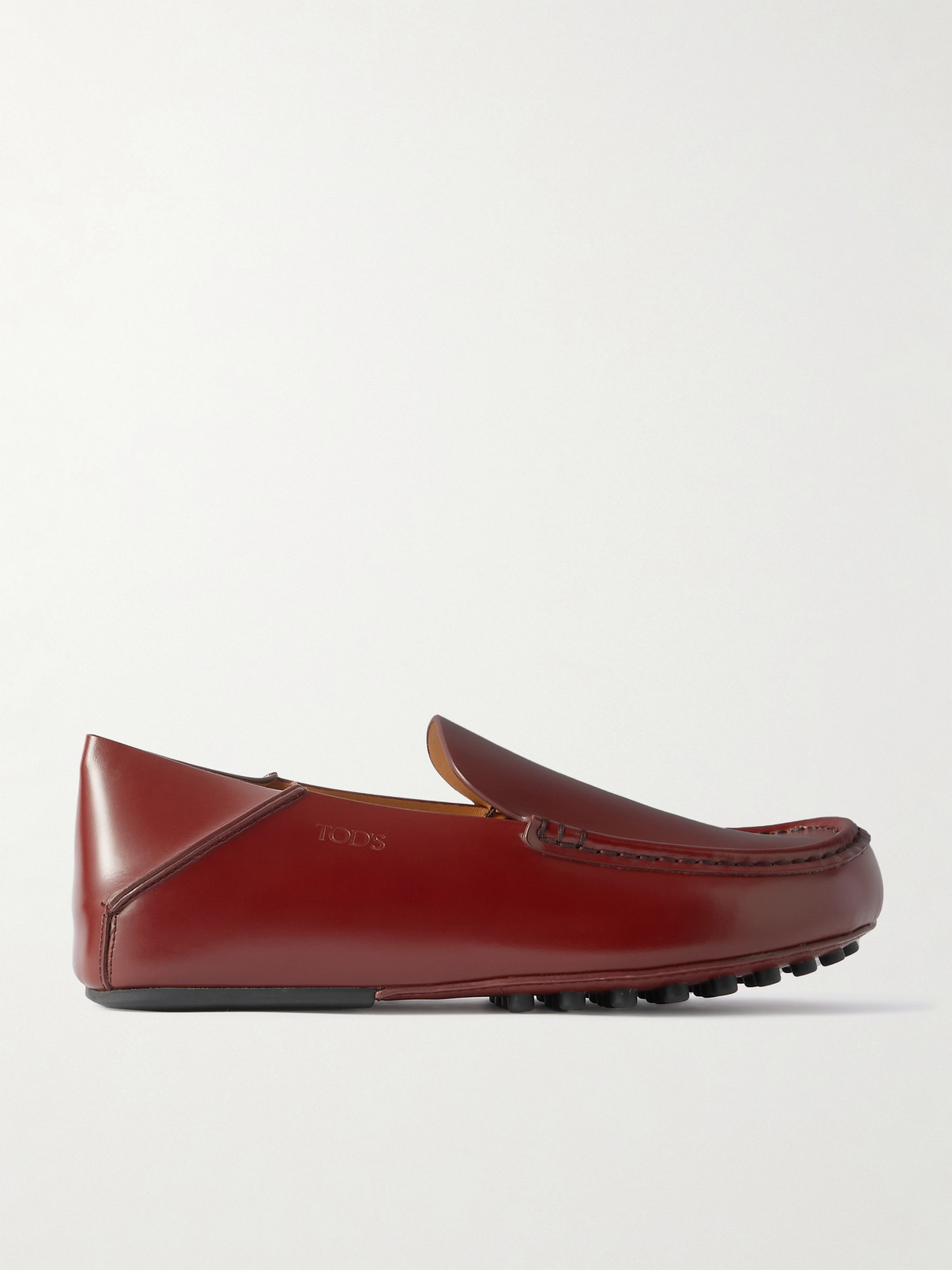 Tod's Slipper Collapsible-heel Glossed-leather Loafers In Burgundy