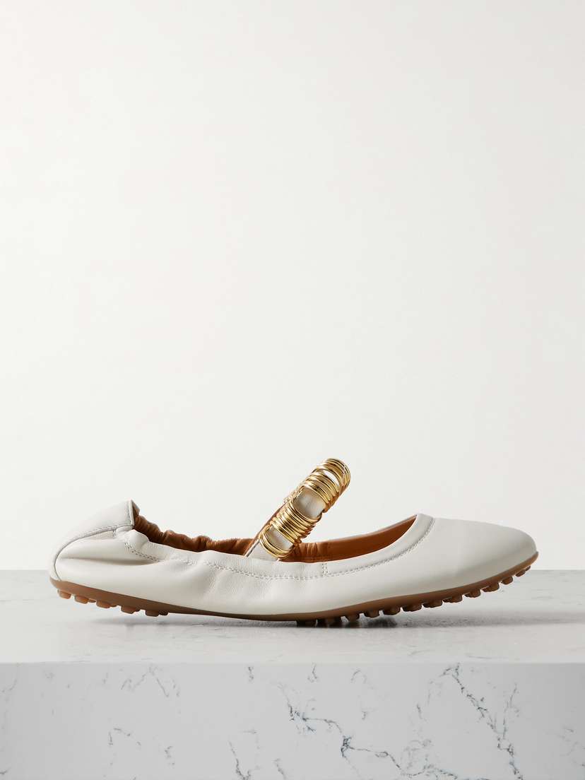 Tod's Ballerina Embellished Leather Flats