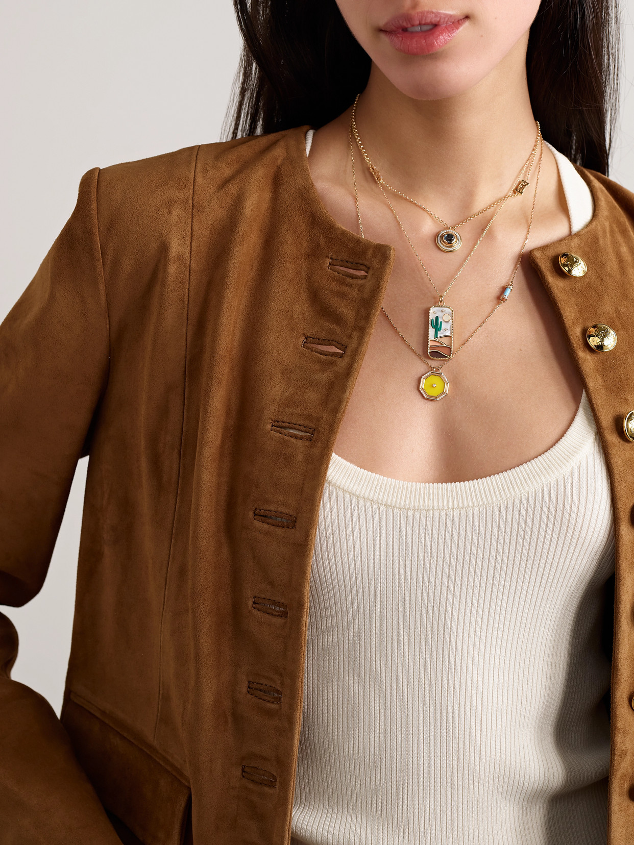 L'atelier Nawbar The Cactus 18-karat Gold And Enamel Multi-stone Necklace