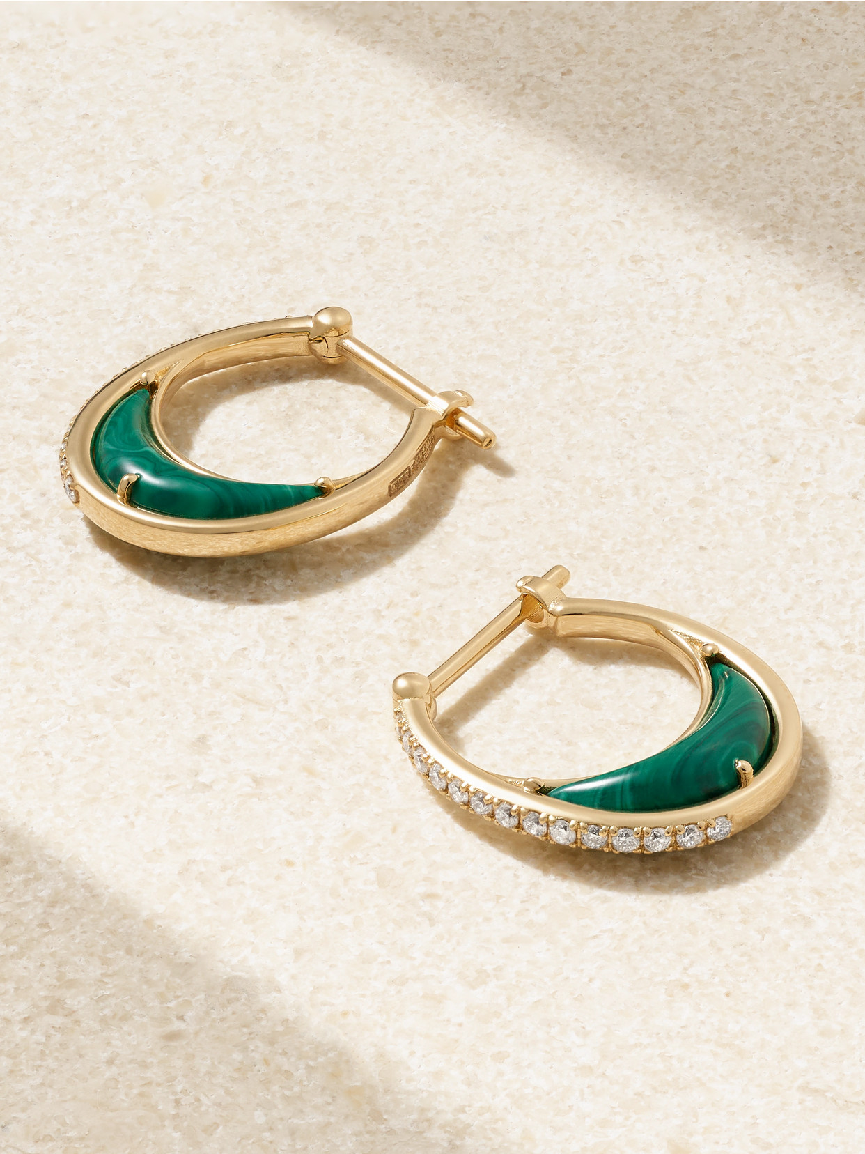 L'atelier Nawbar Bloop Moon 18-karat Gold, Diamond And Malachite Hoop Earrings