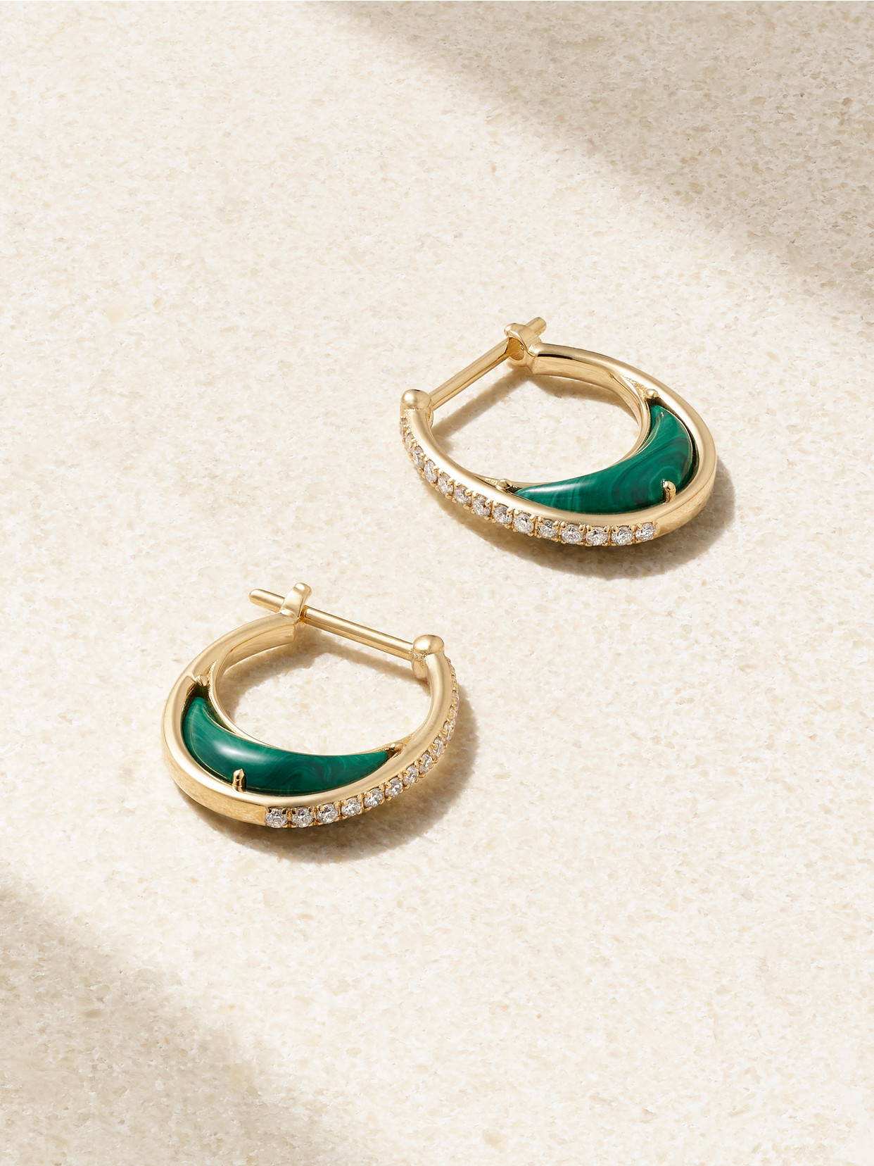L'atelier Nawbar Bloop Moon 18-karat Gold, Diamond And Malachite Hoop Earrings