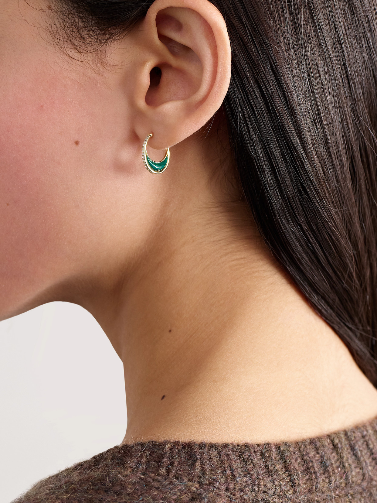 L'atelier Nawbar Bloop Moon 18-karat Gold, Diamond And Malachite Hoop Earrings