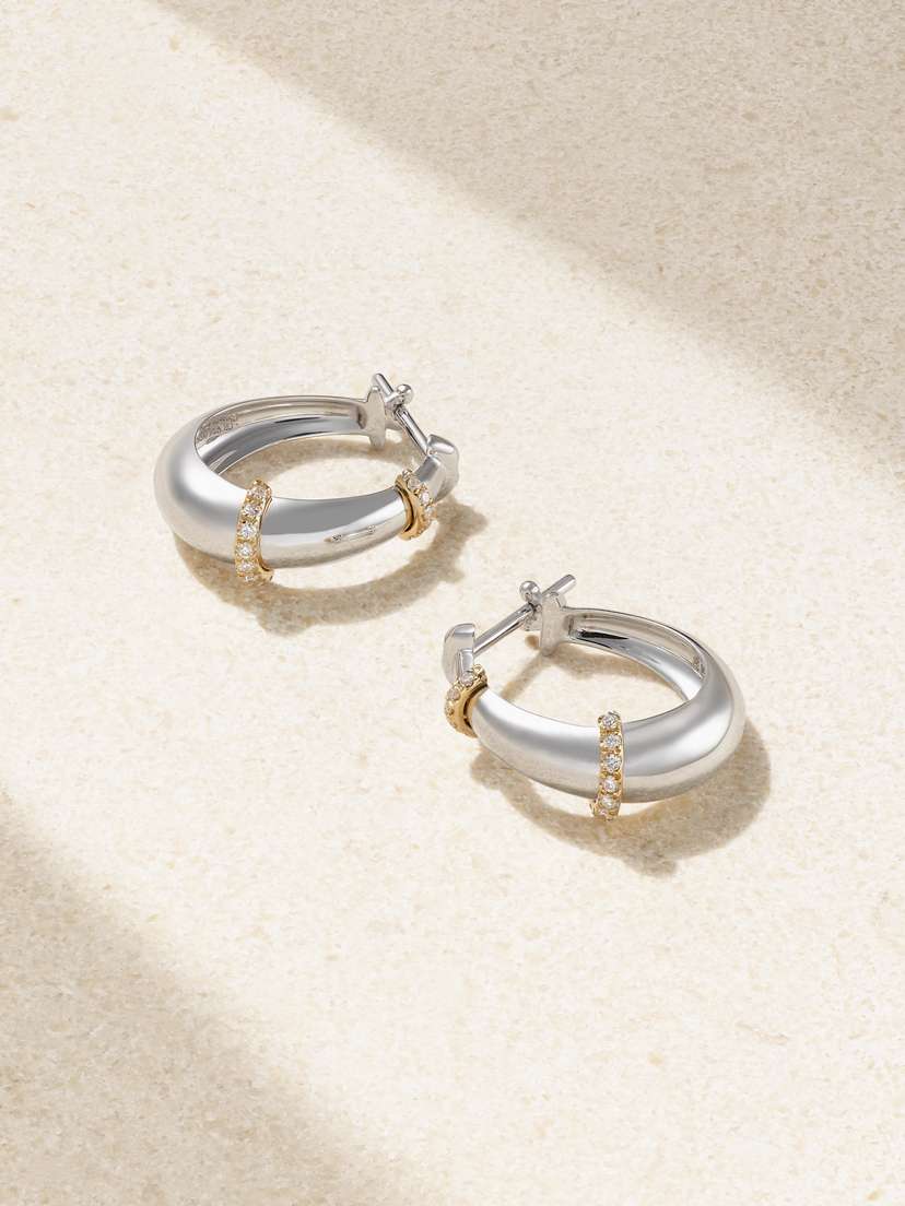 L’Atelier Nawbar Buoy 18-karat White And Yellow Gold Diamond Hoop Earrings