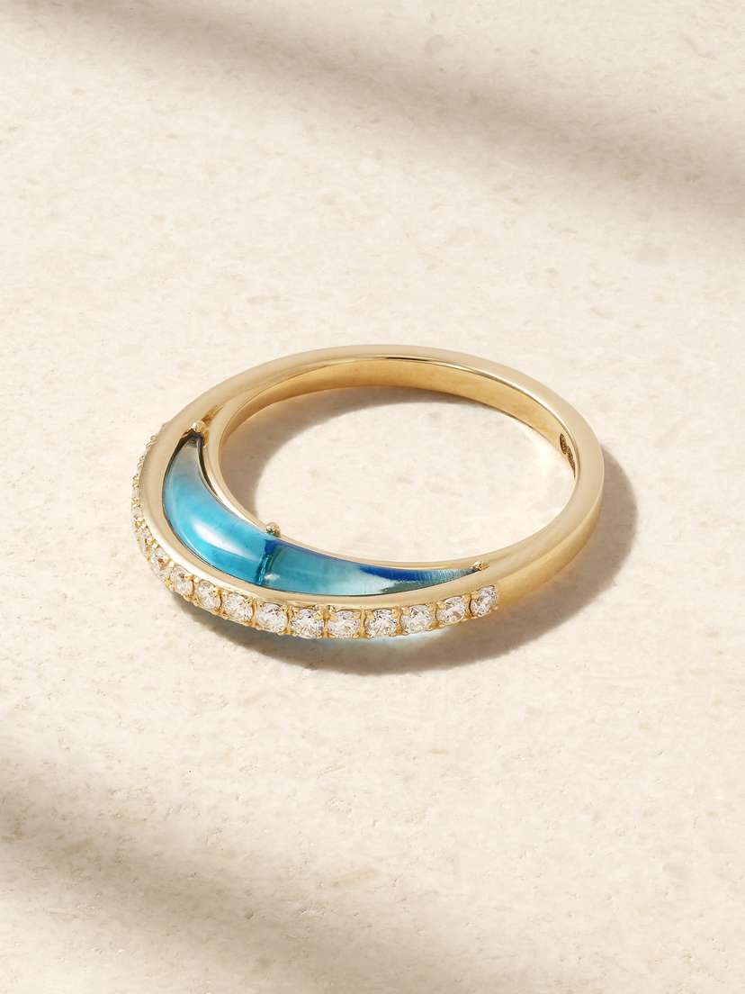 L’Atelier Nawbar Bloop Moon 18-karat Gold, Diamond And Enamel Ring