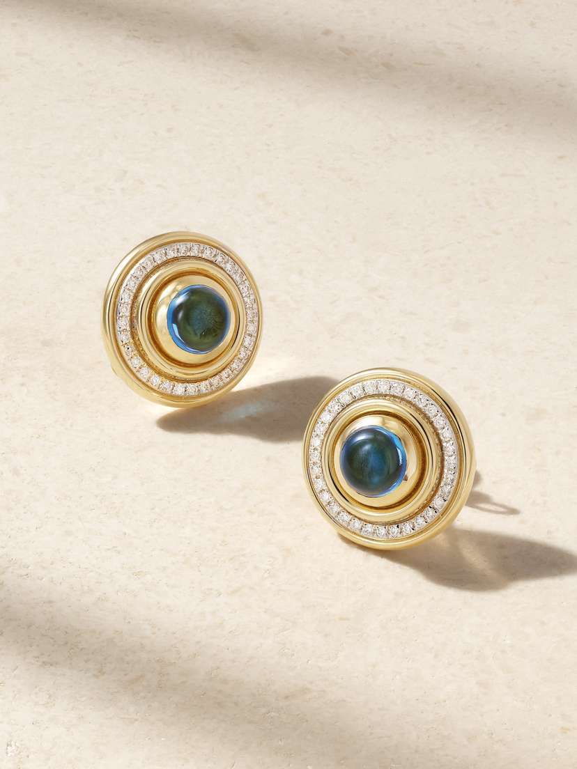 L’Atelier Nawbar Mimette Size 1 18-karat Gold, Topaz And Diamond Earrings