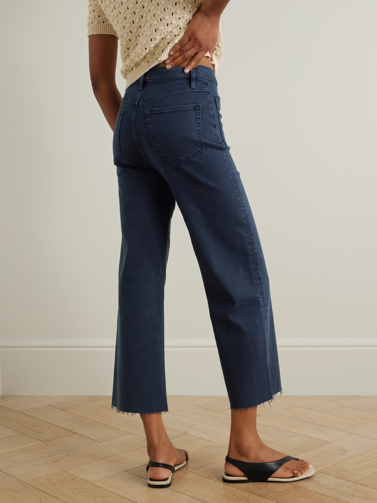 Shop Frame The Anchor Frayed Cropped High-rise Wide-leg Jeans