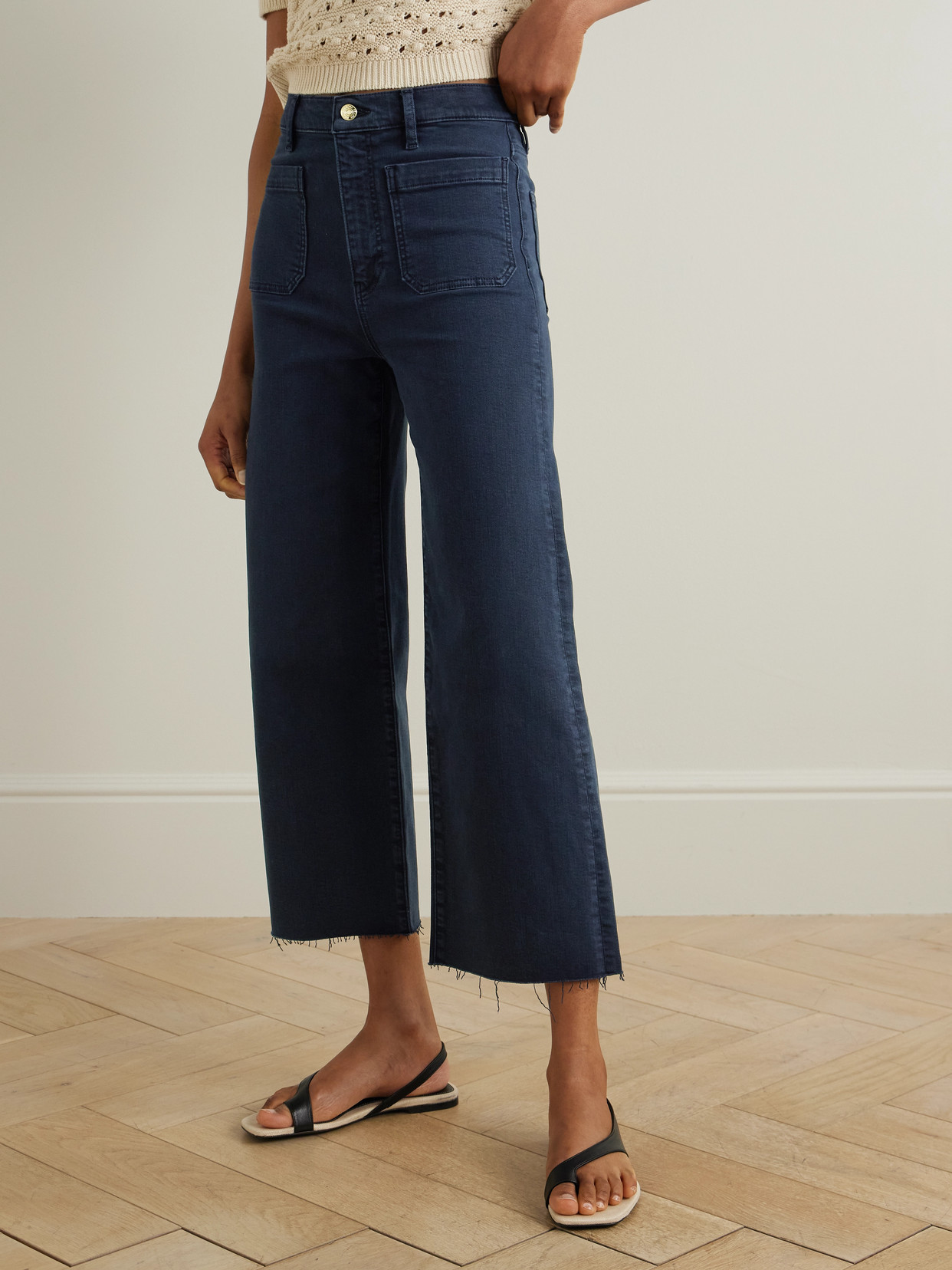 Shop Frame The Anchor Frayed Cropped High-rise Wide-leg Jeans