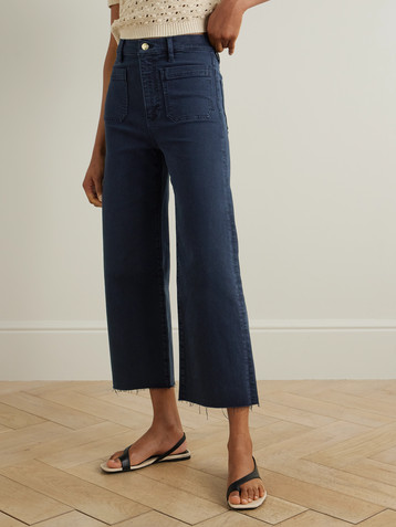 FRAME The Anchor frayed cropped high-rise wide-leg jeans