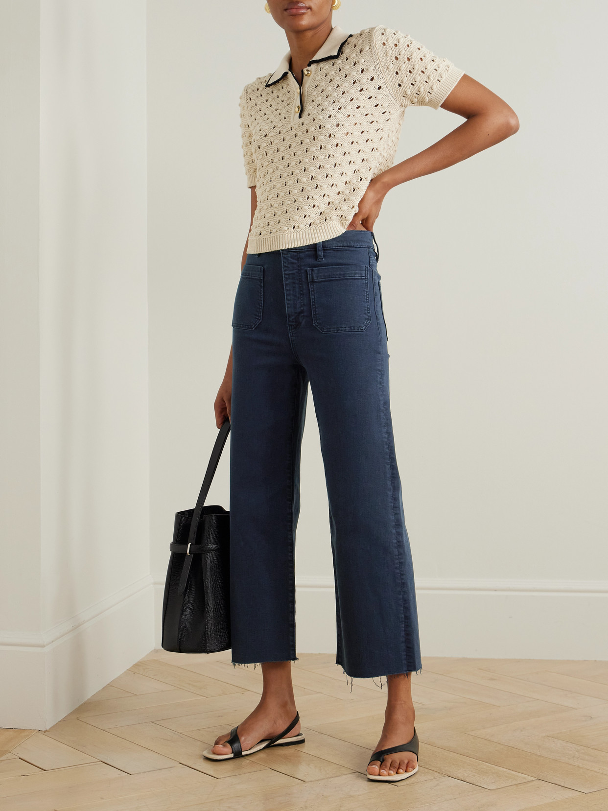 Shop Frame The Anchor Frayed Cropped High-rise Wide-leg Jeans