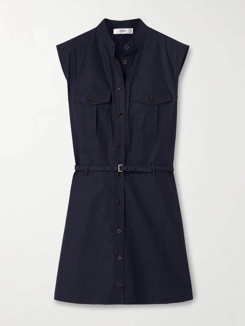 Frame Belted Cotton-poplin Mini Shirt Dress