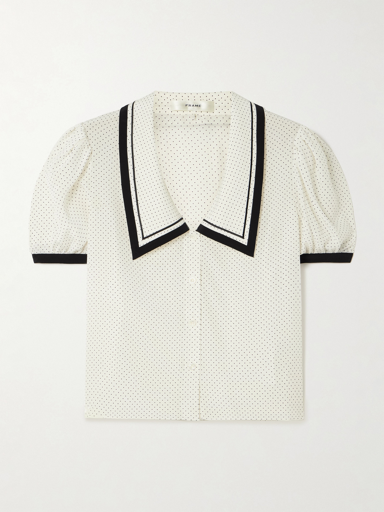 Frame The Sailor Cropped Polka-dot Silk-crepe Blouse In White