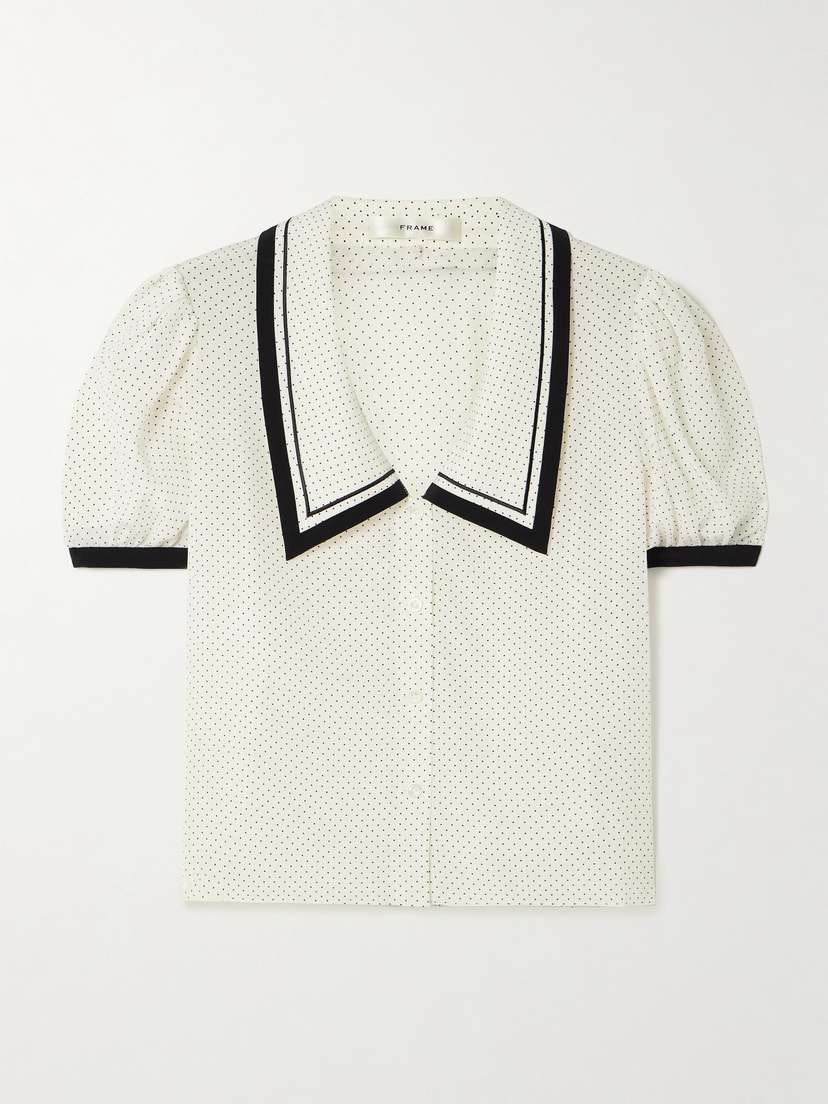 Frame The Sailor Cropped Polka-dot Silk-crepe Blouse