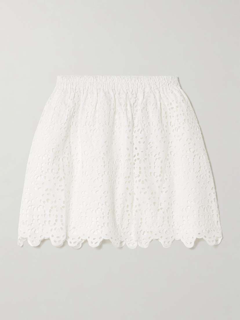 Frame The Deco Scalloped Broderie Anglaise Cotton-poplin Mini Skirt